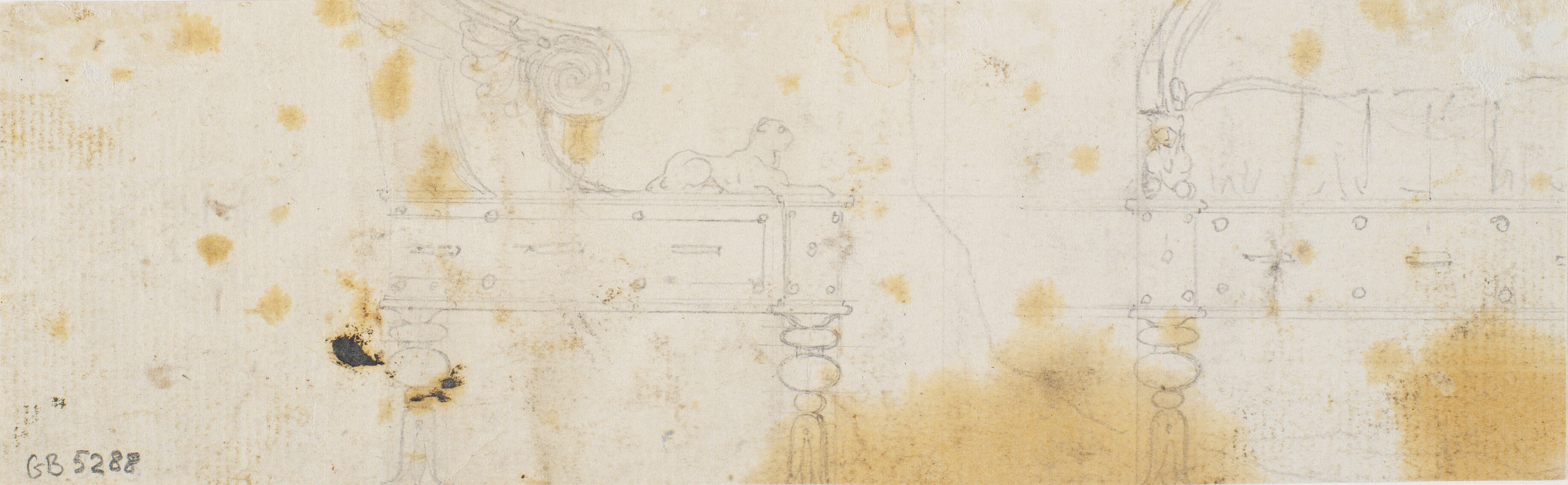 Fragment af udkast til tronstolen i audiensgemakket